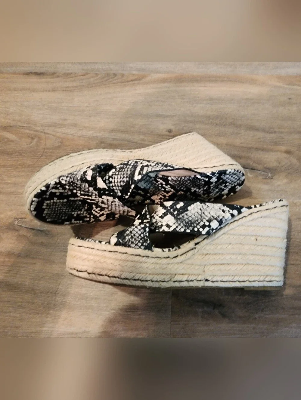 Women’s Black & White Snake-Print Espadrille Wedge Sandals